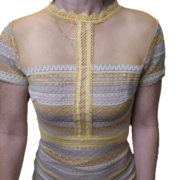 SIZE XS Mini dress high neckline lace dress short sleeve FRANCESCA'S NWT - Picture 3 of 16